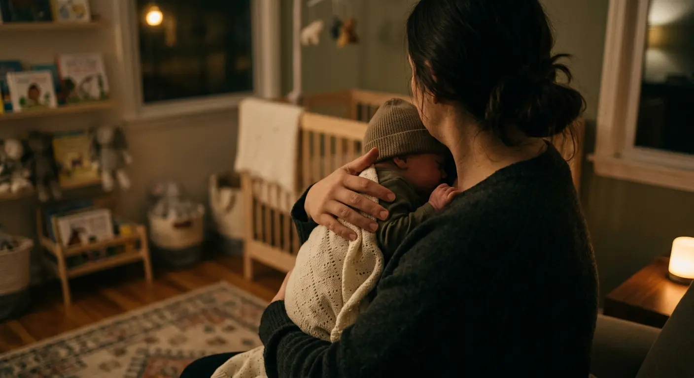 Babyschlaf – In einem abgedunkelten Kinderzimmer um zwei Uhr nachts wiegt eine Person –