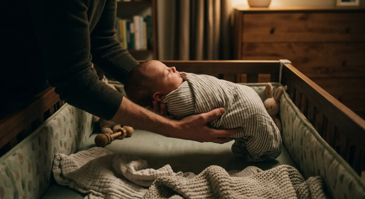 einschlafen – In einem abgedunkelten Schlafzimmer am späten Abend senken zwei Hände ein tief