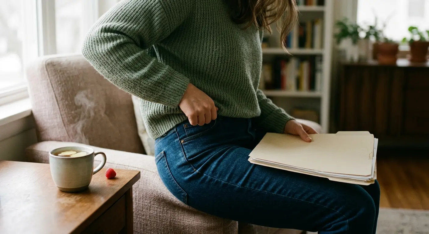 SSW 8 – content: Jeans still fits (invisible pregnancy), raspberry size connection, nausea (ginger tea),