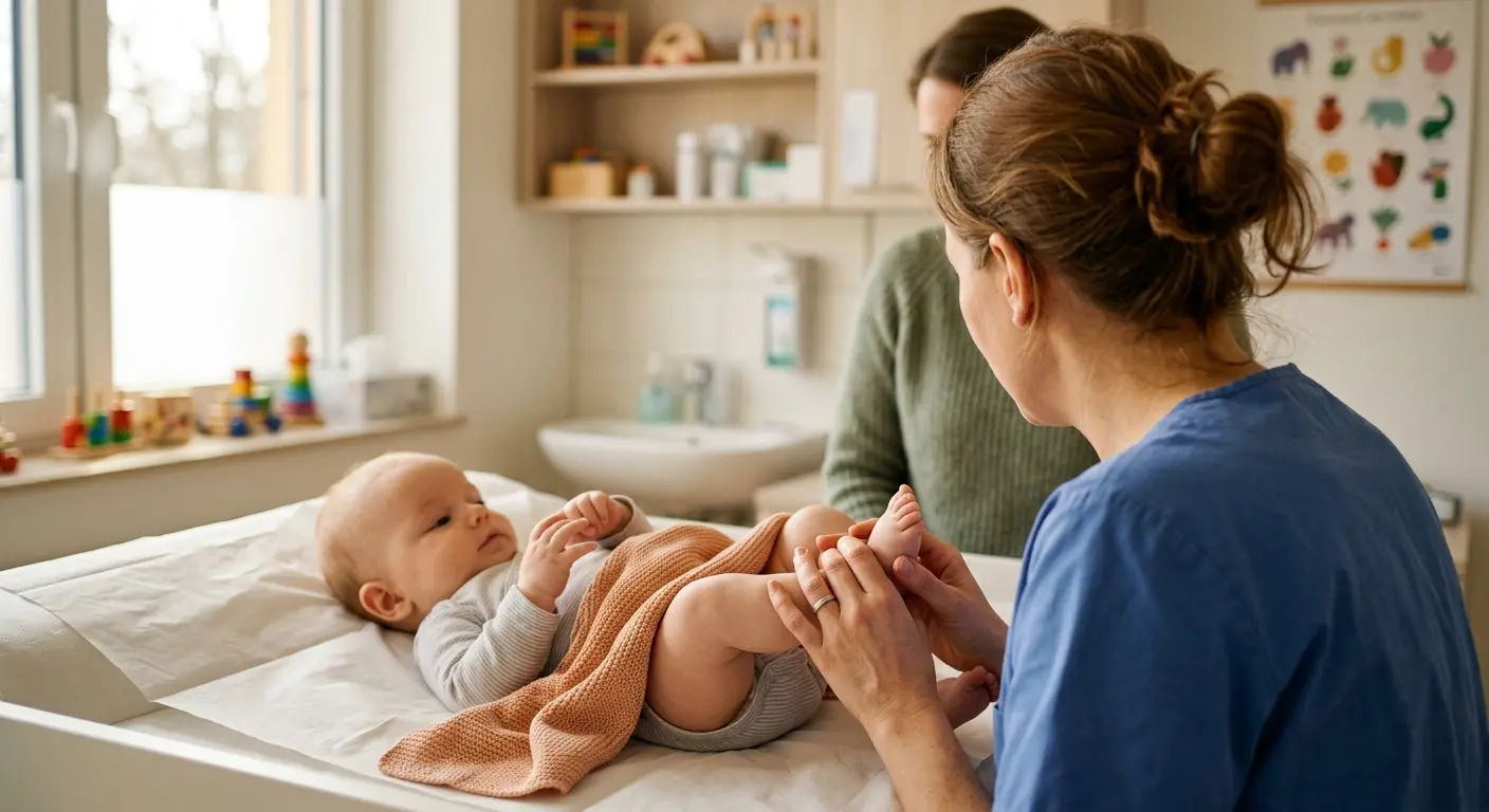 U-Untersuchungen – In einem sonnendurchfluteten Untersuchungszimmer einer Kinderarztpraxis am späten Vormittag